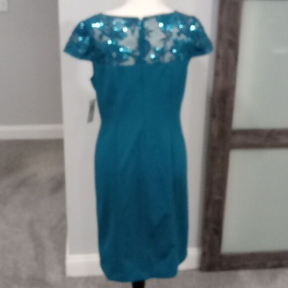 Alex Evenings Midi Sheath Dress w Lace Illusion Cap Sleeves  Size 14 NWT. - Picture 2 of 2